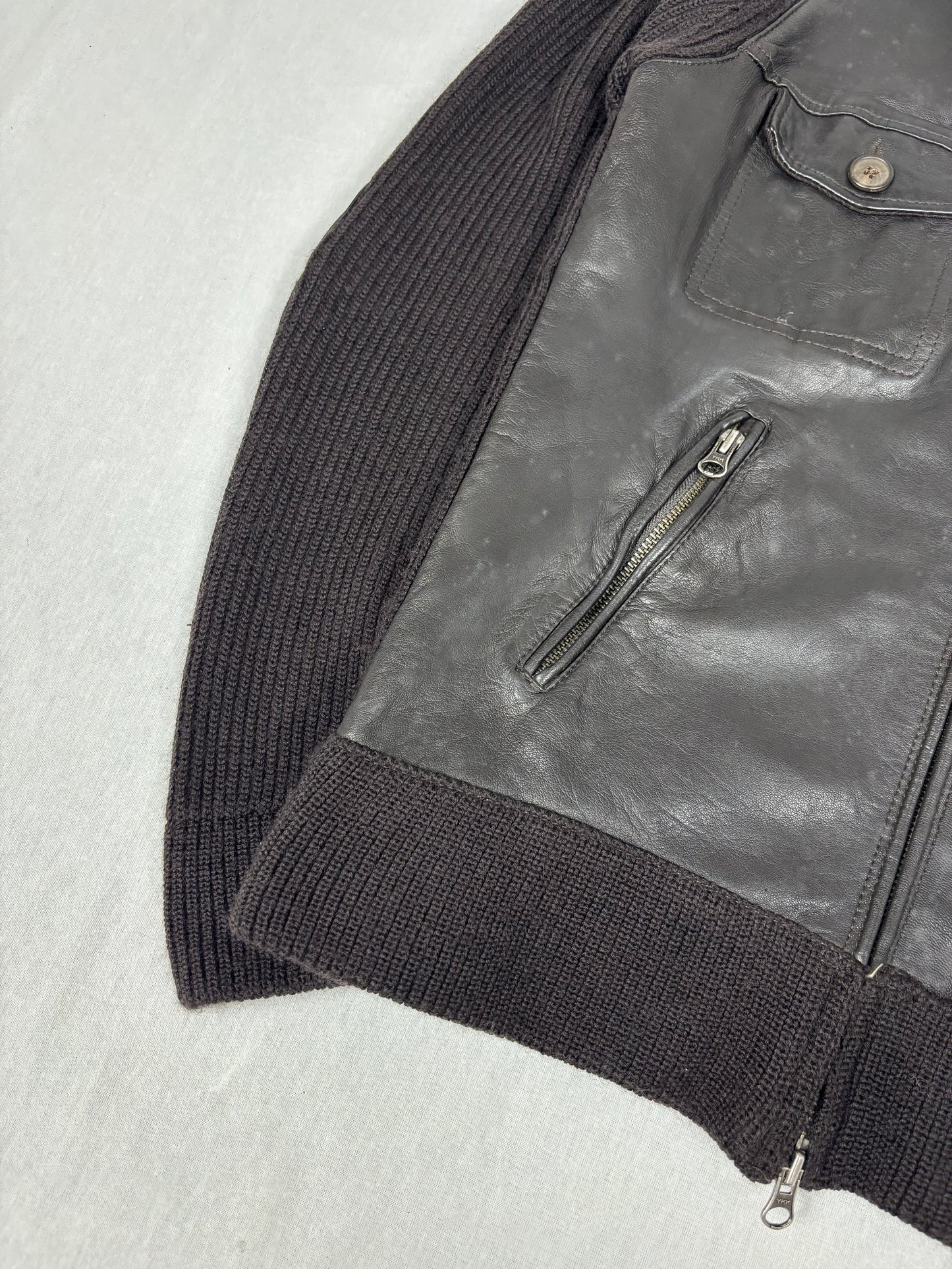 Leather Bomber Knit Jacket (M/L)