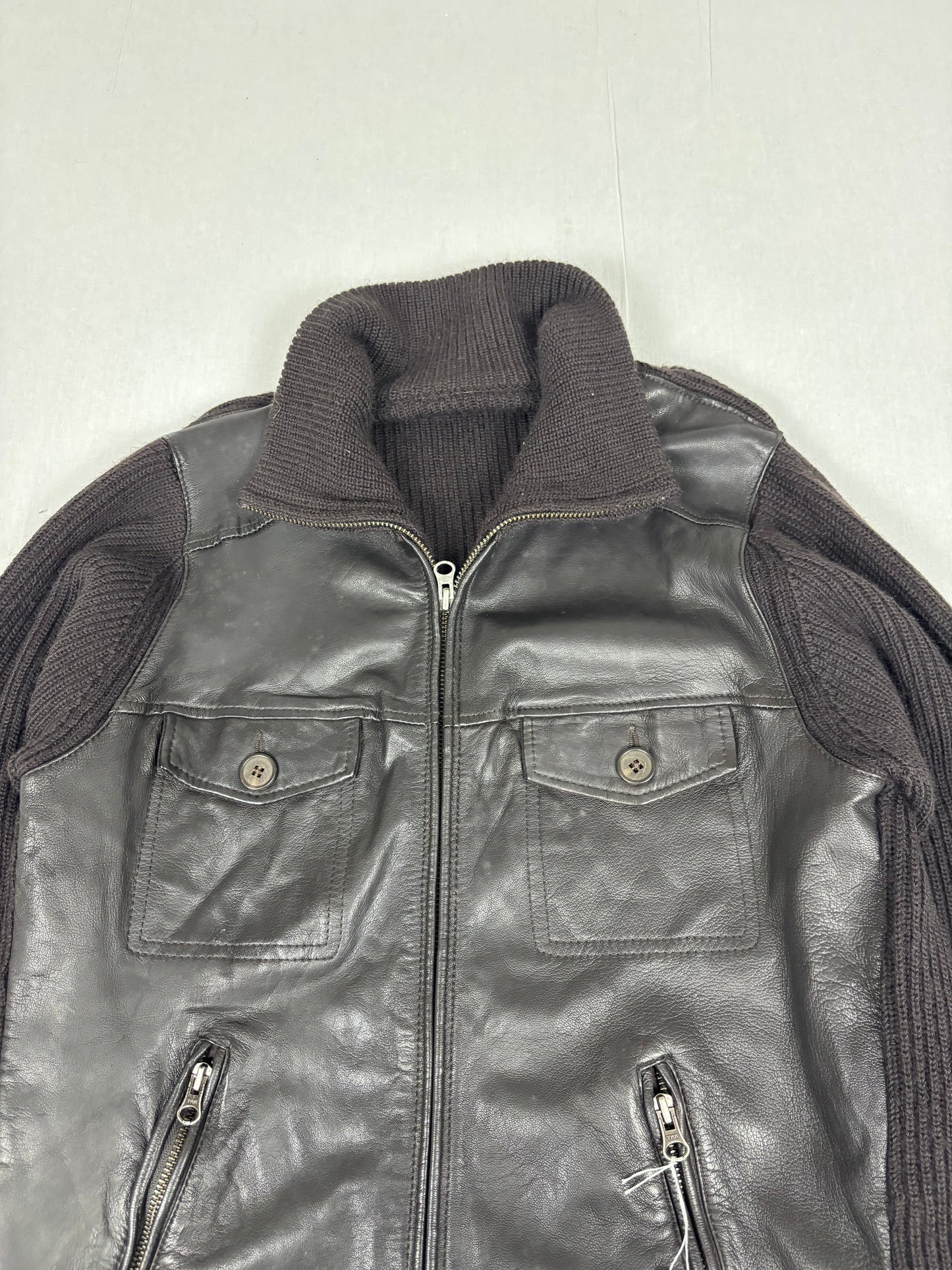 Leather Bomber Knit Jacket (M/L)