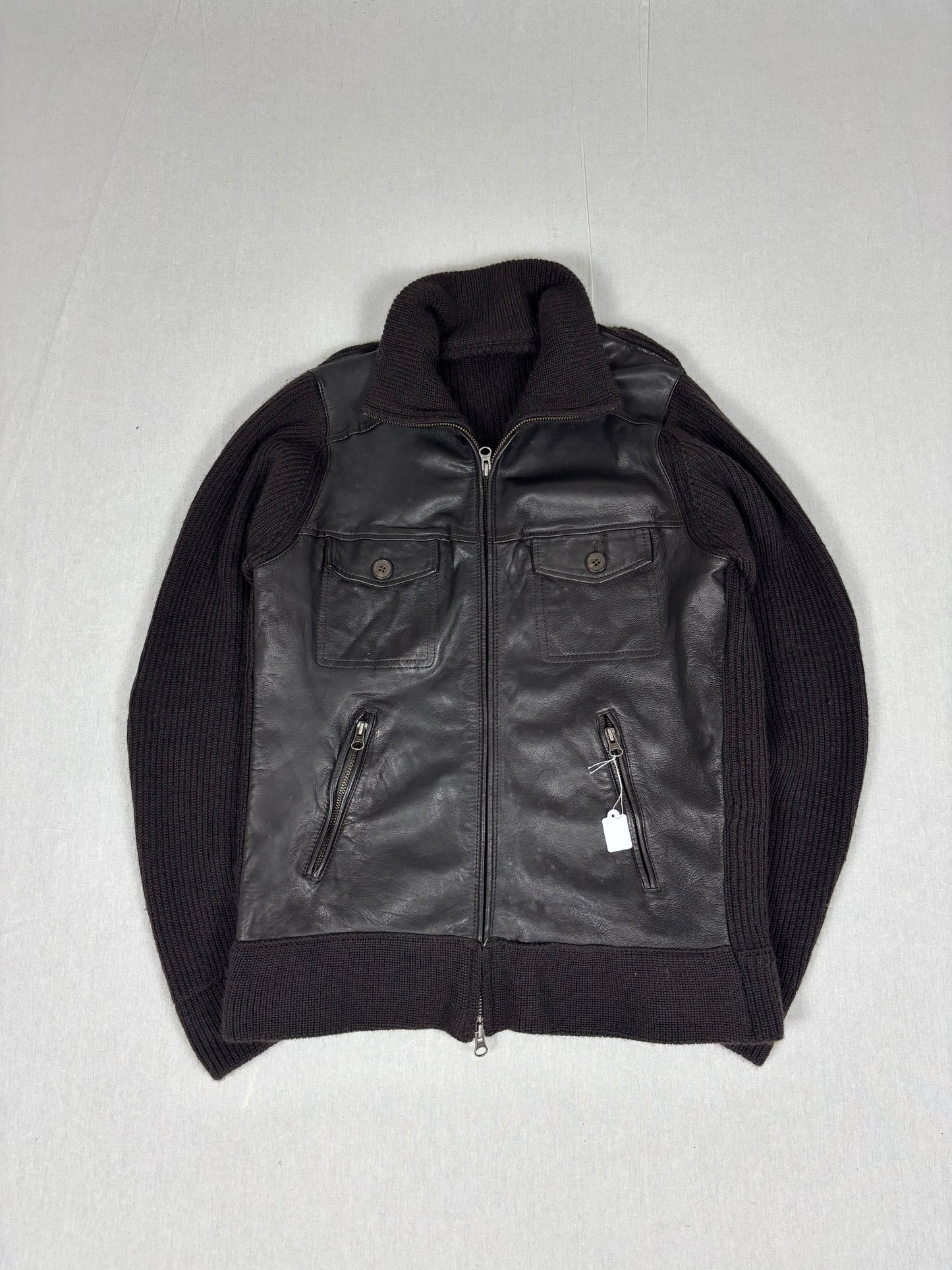 Leather Bomber Knit Jacket (M/L)