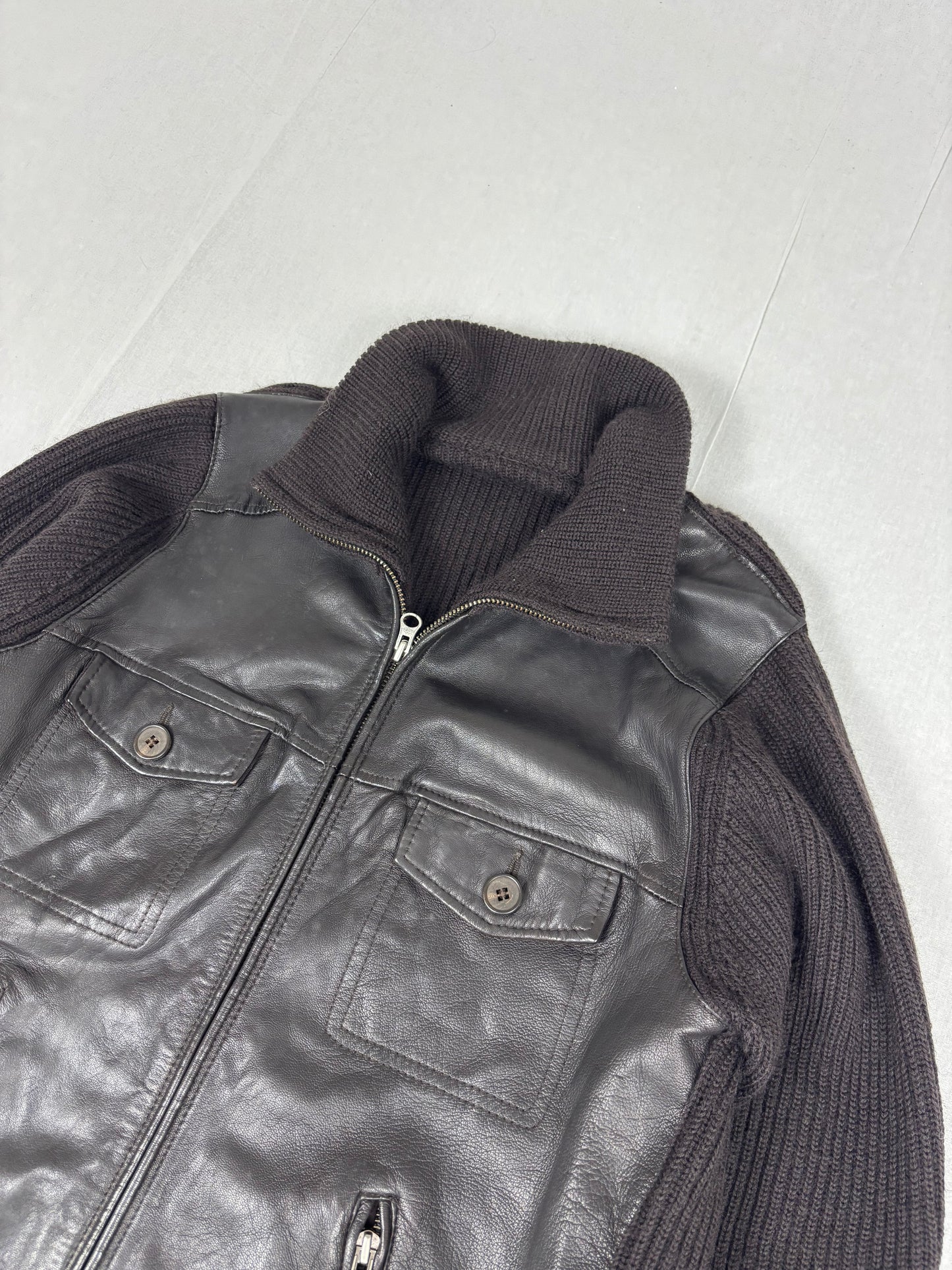 Leather Bomber Knit Jacket (M/L)